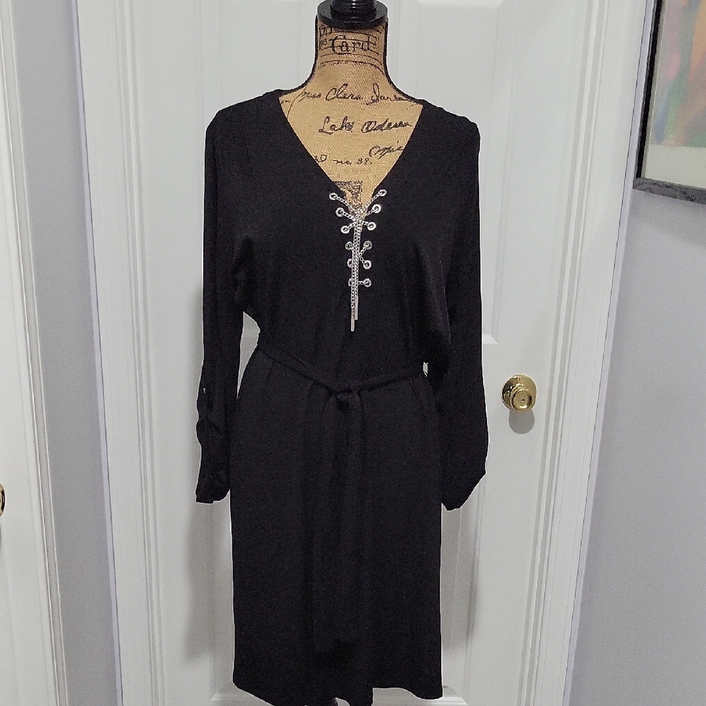 MICHAEL Michael Kors Black Long Sleeve Dress with Lace-Up Detail